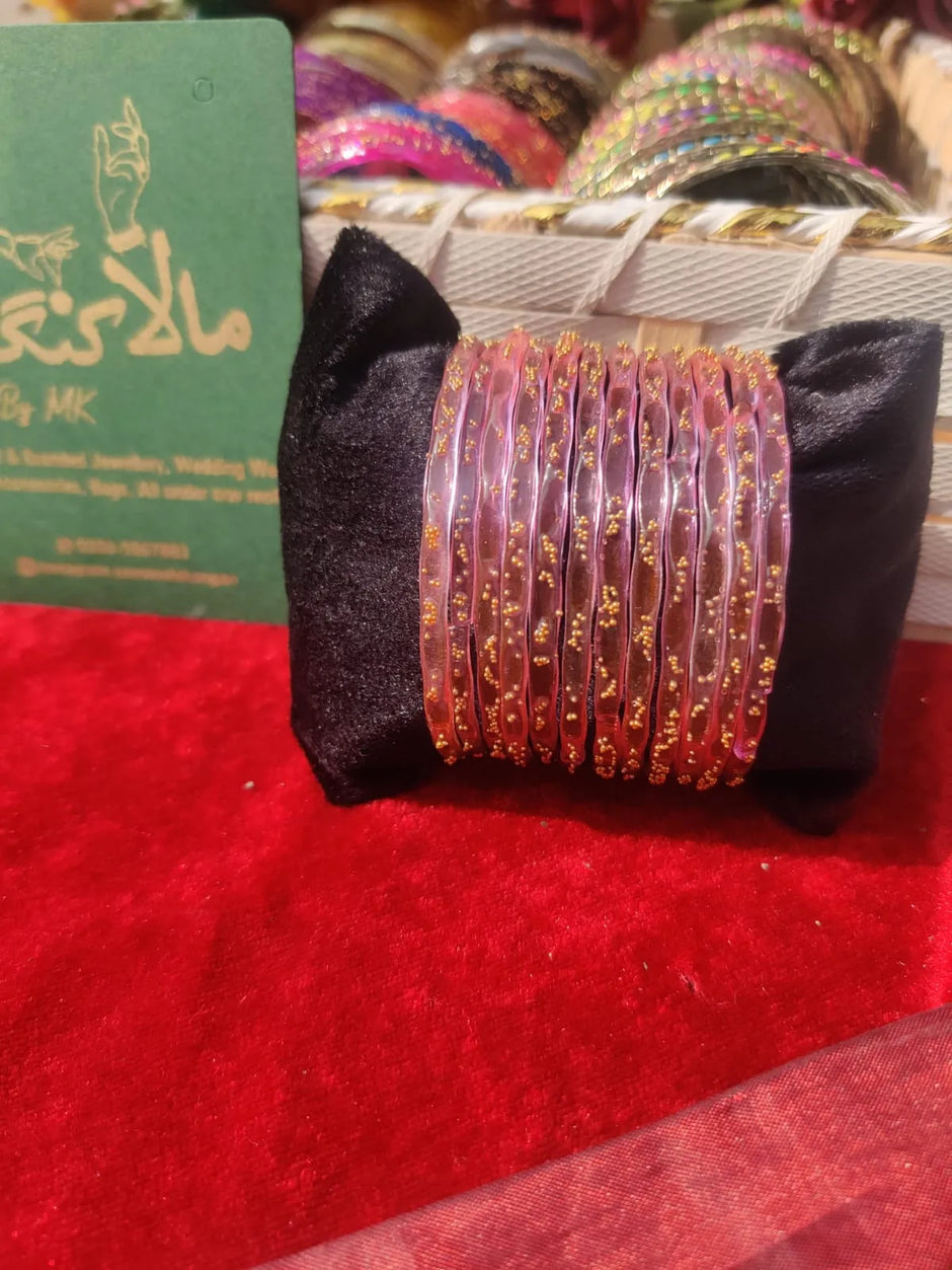 Rainbow pink  glass bangles