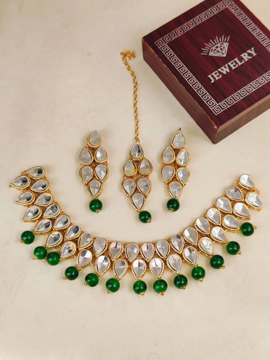 Green Bindiya Kundan Set