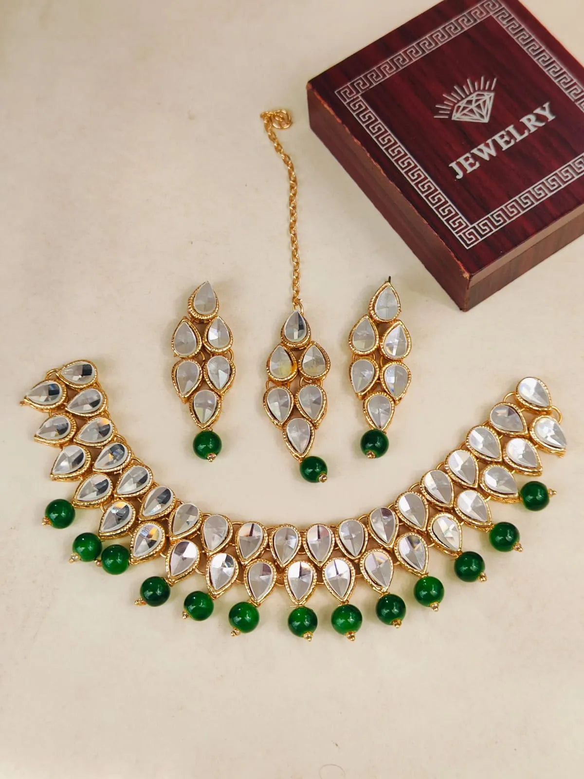 Green Bindiya Kundan Set