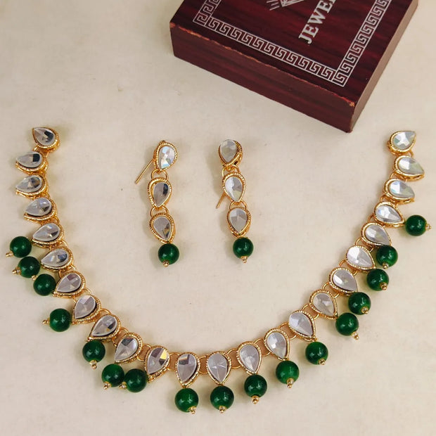 Green Moti Kundan Set
