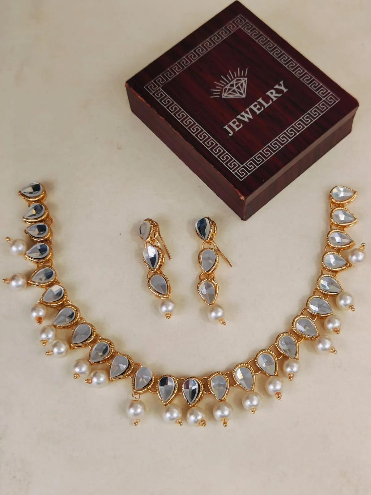 White Moti Kundan Set