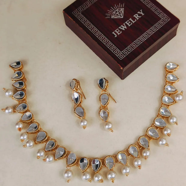White Moti Kundan Set