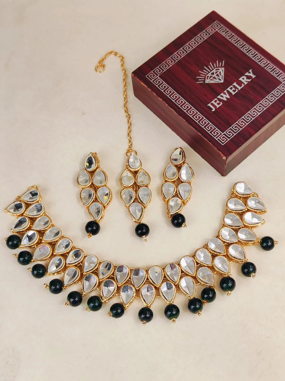 Black Bindiya Kundan Set