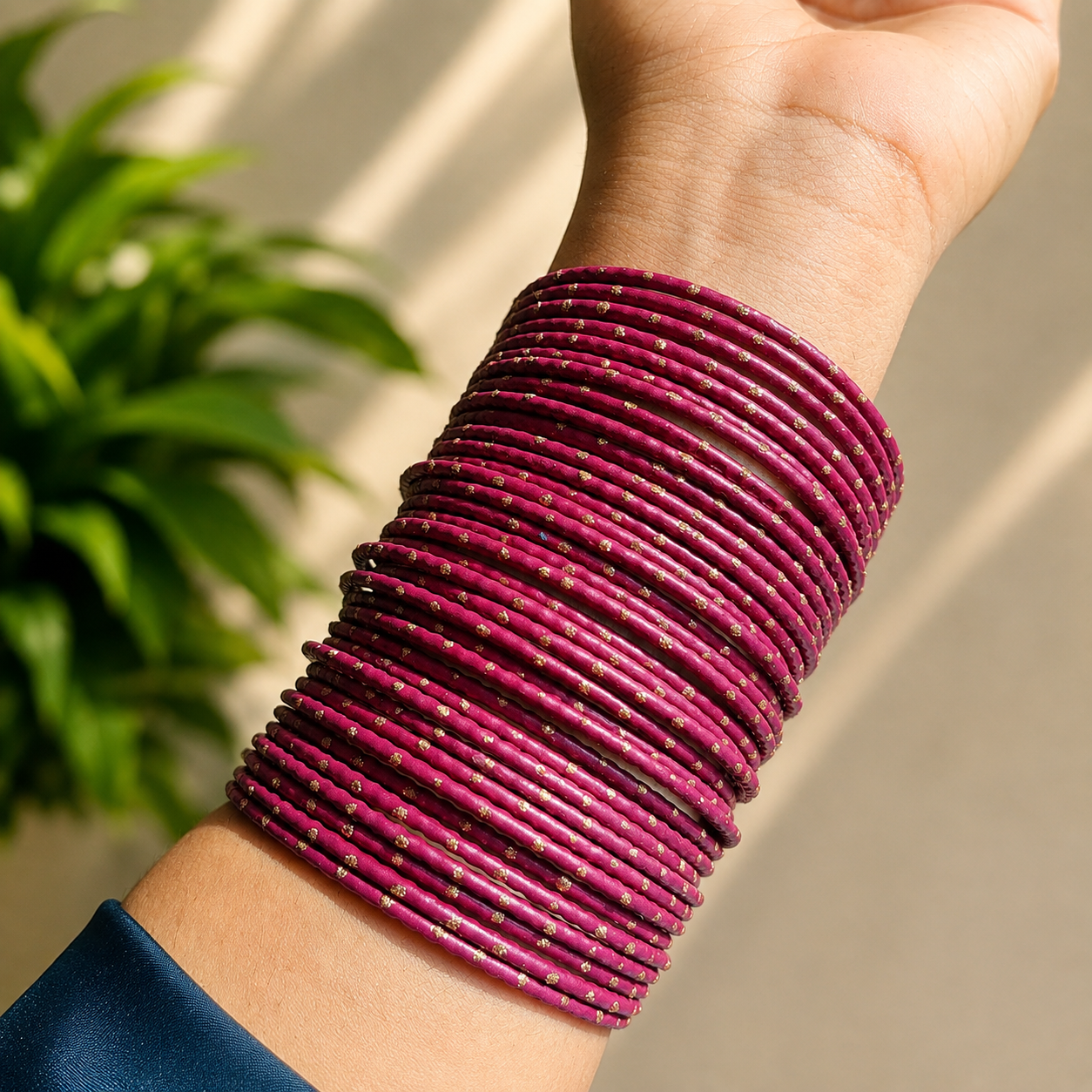 Metal Pink Dotted Bangles