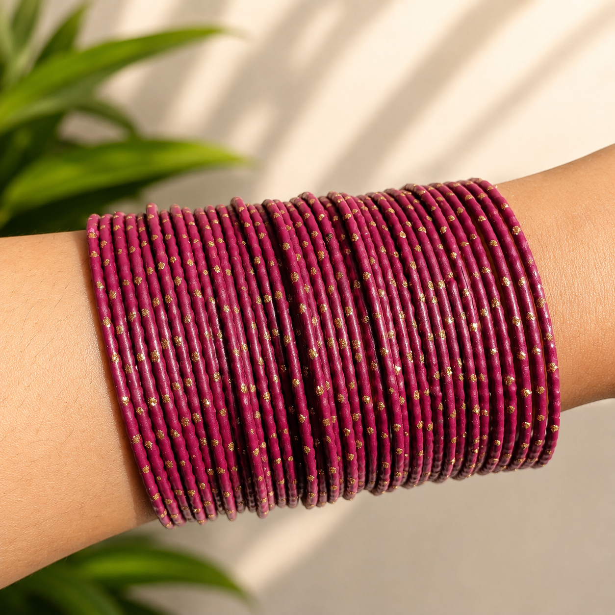 Metal Pink Dotted Bangles