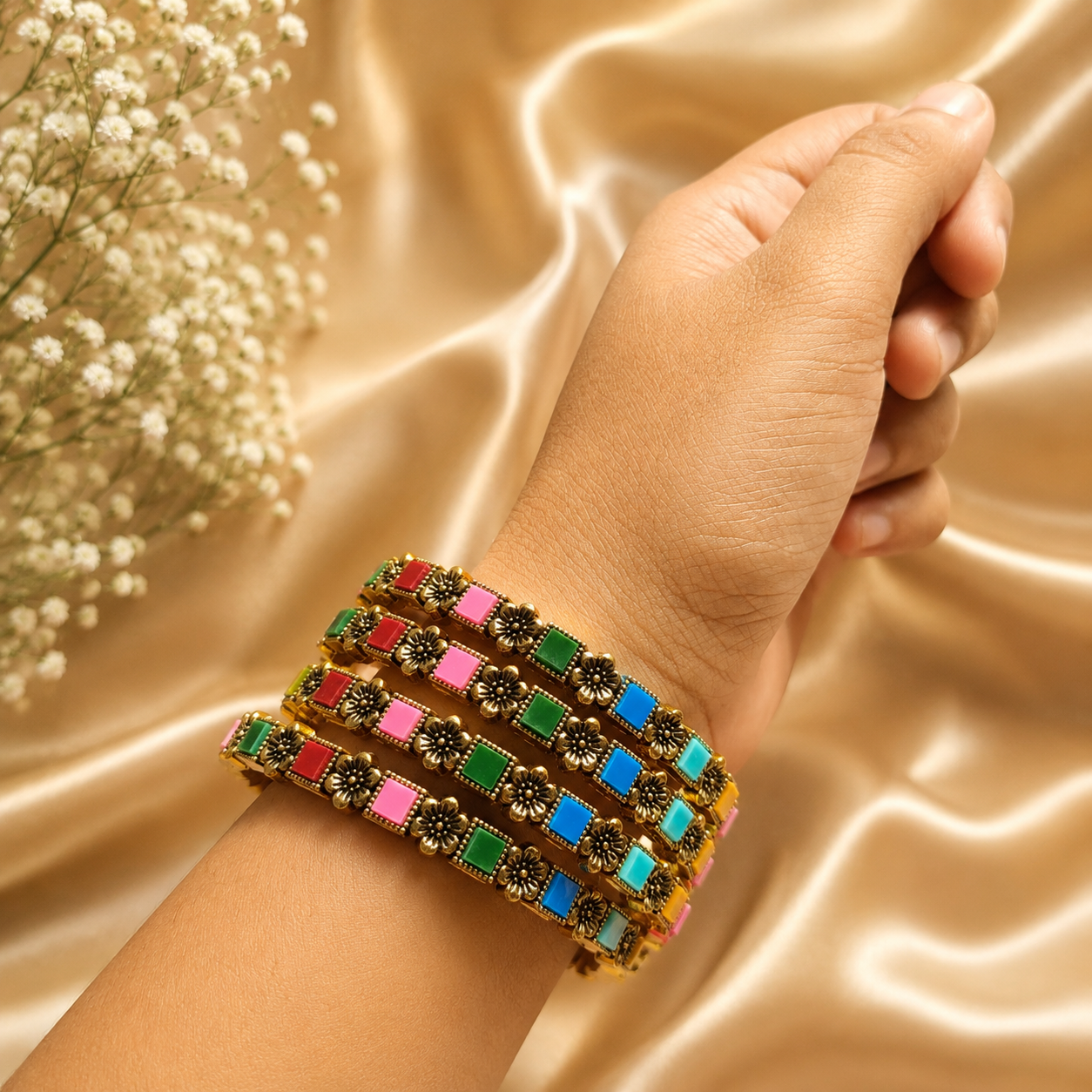 Multi Box Stone Bangle