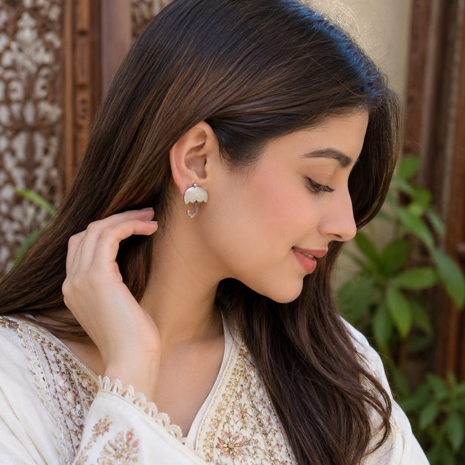 Oxidized Umbrella Earring