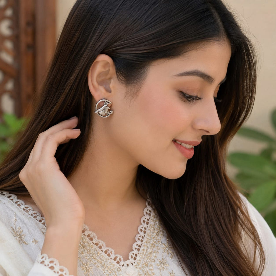 Oxidized Sparrow Earring