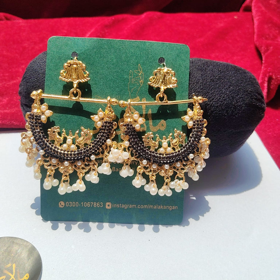 Golden Black Peacock Earring