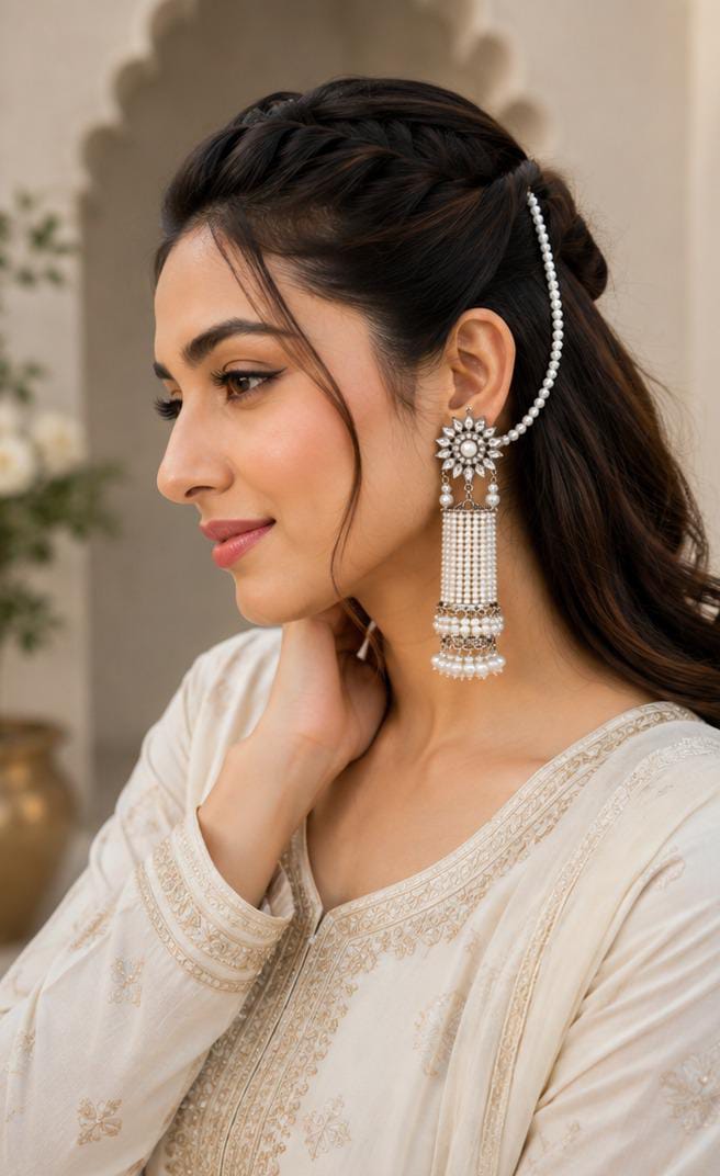 Silver Long Flower Earring