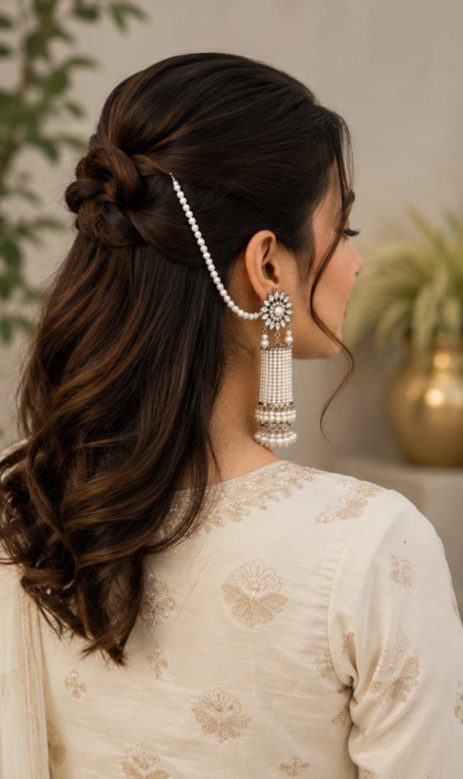 Silver Long Flower Earring