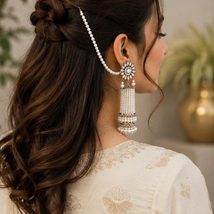 Silver Long Flower Earring