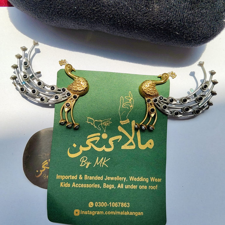 Golden Peacock Wings Earring