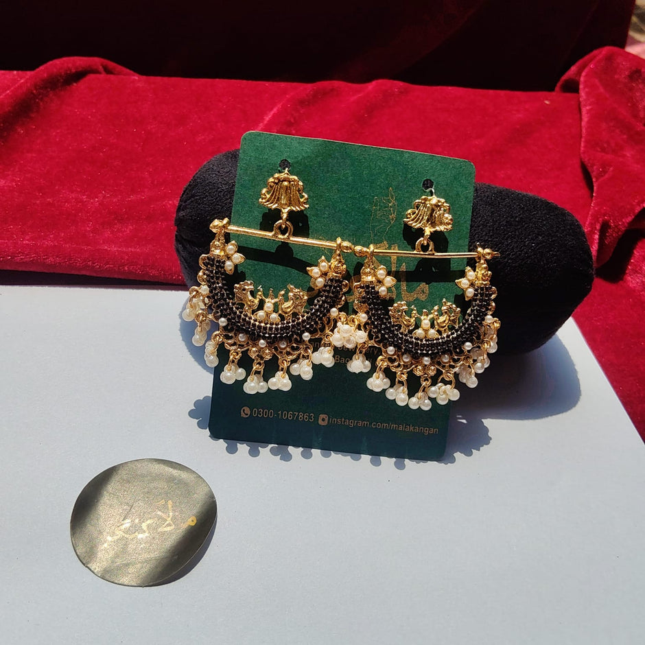 Golden Black Peacock Earring