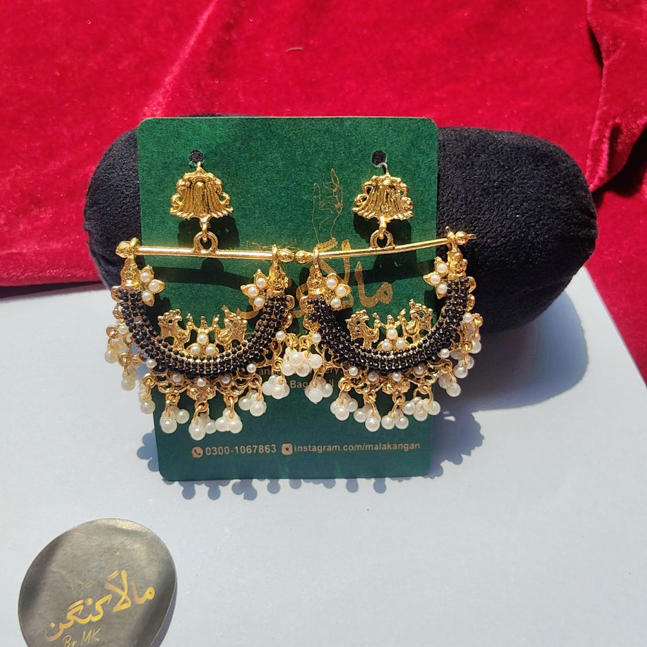 Golden Black Peacock Earring