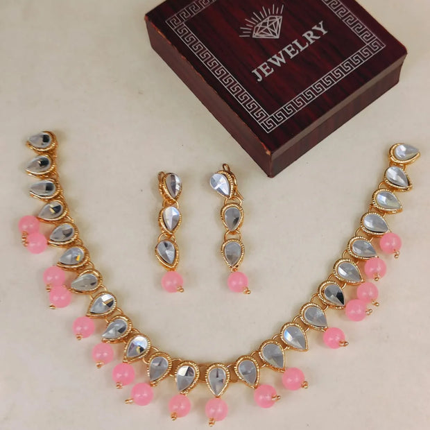 Pink Moti Kundan Set