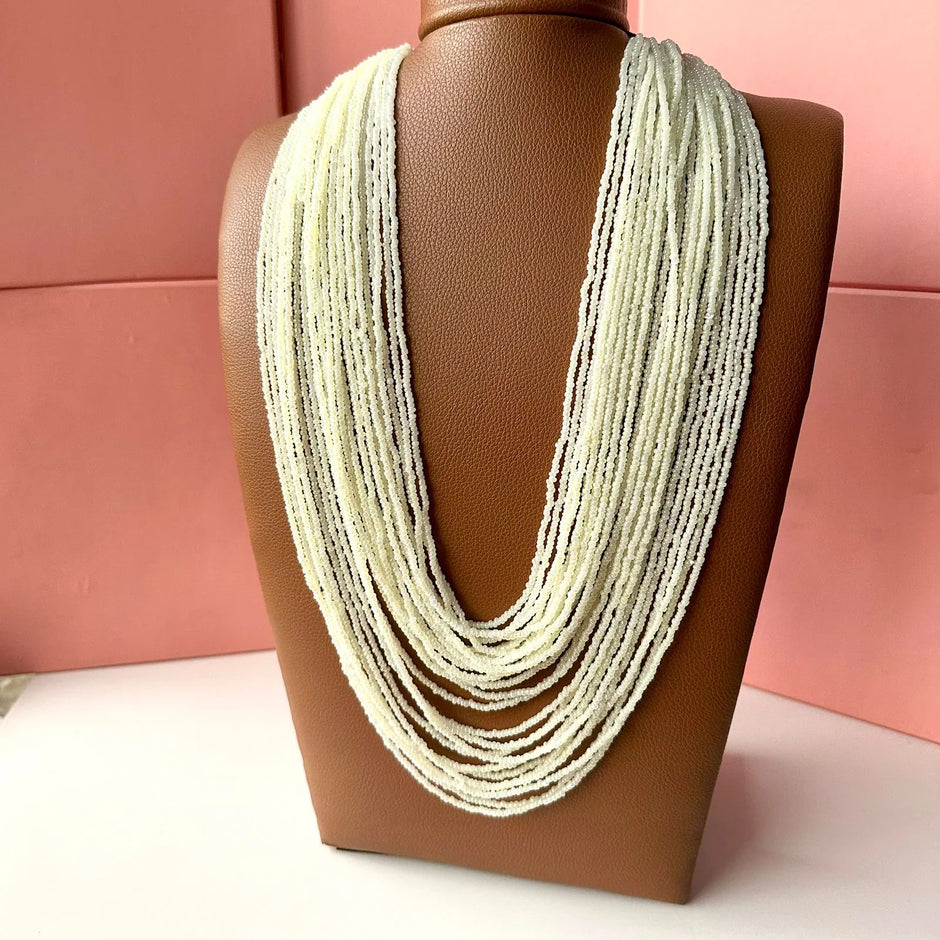 Radiant white bead flow mala