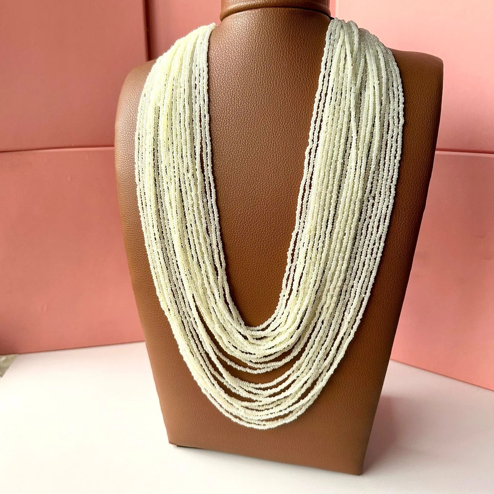 Radiant white bead flow mala