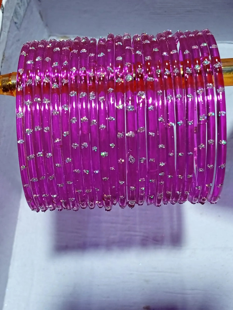 Shoking Pink rain drop Glass Bangles