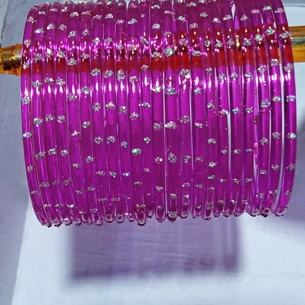 Shoking Pink rain drop Glass Bangles